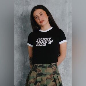 Court side Ringer Tee Black